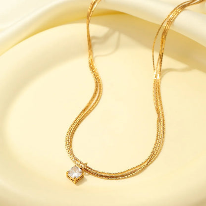 Casual Simple Style Classic Style Solid Color Stainless Steel Titanium Steel Plating Inlay Zircon Gold Plated Necklace