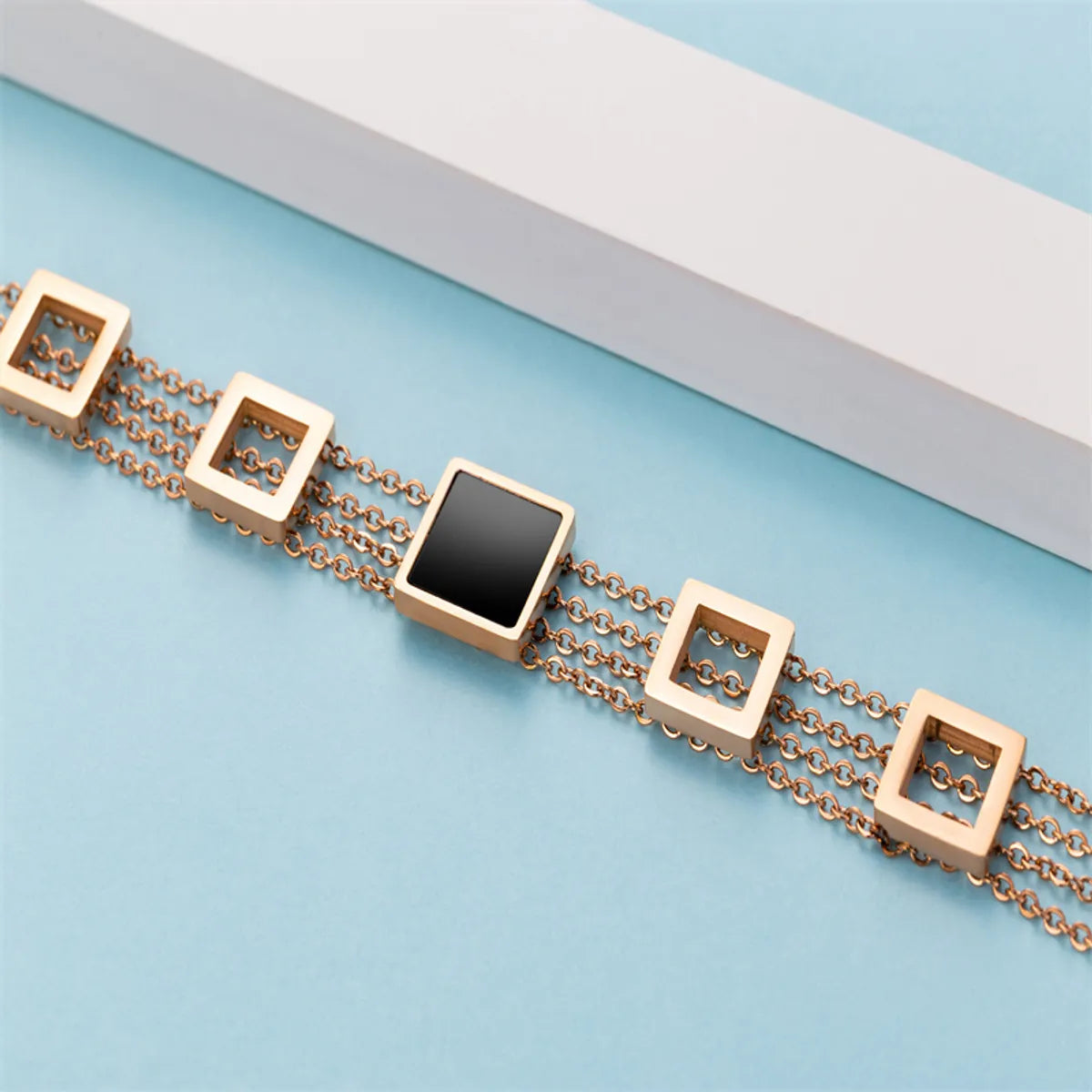 Casual Simple Style Classic Style Square Stainless Steel Titanium Steel Gold Plated Zircon Bracelets In Bulk