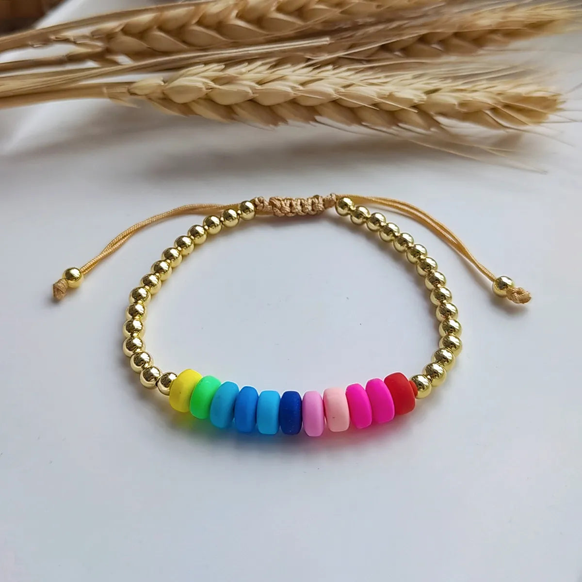 Casual Simple Style Colorful Soft Clay Copper Beaded Knitting Plating 18k Gold Plated Women's Bracelets