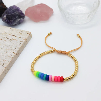 Casual Simple Style Colorful Soft Clay Copper Beaded Knitting Plating 18k Gold Plated Women's Bracelets