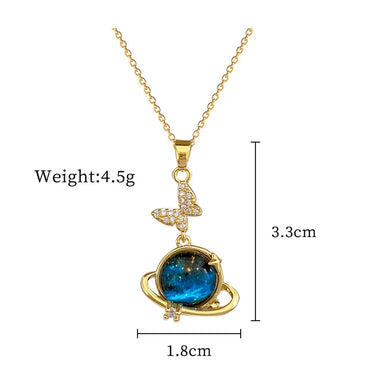 Wholesale Casual Simple Style Commute Butterfly Titanium Steel Copper Inlay Artificial Gemstones Pendant Necklace