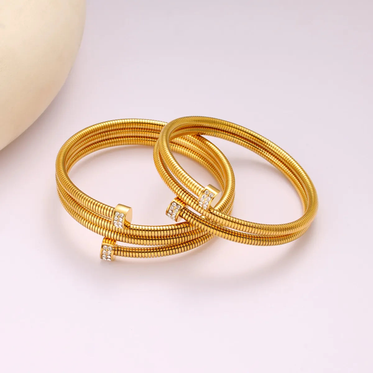 Casual Simple Style Commute Circle Round 304 Stainless Steel 18K Gold Plated Rhinestones Bangle In Bulk