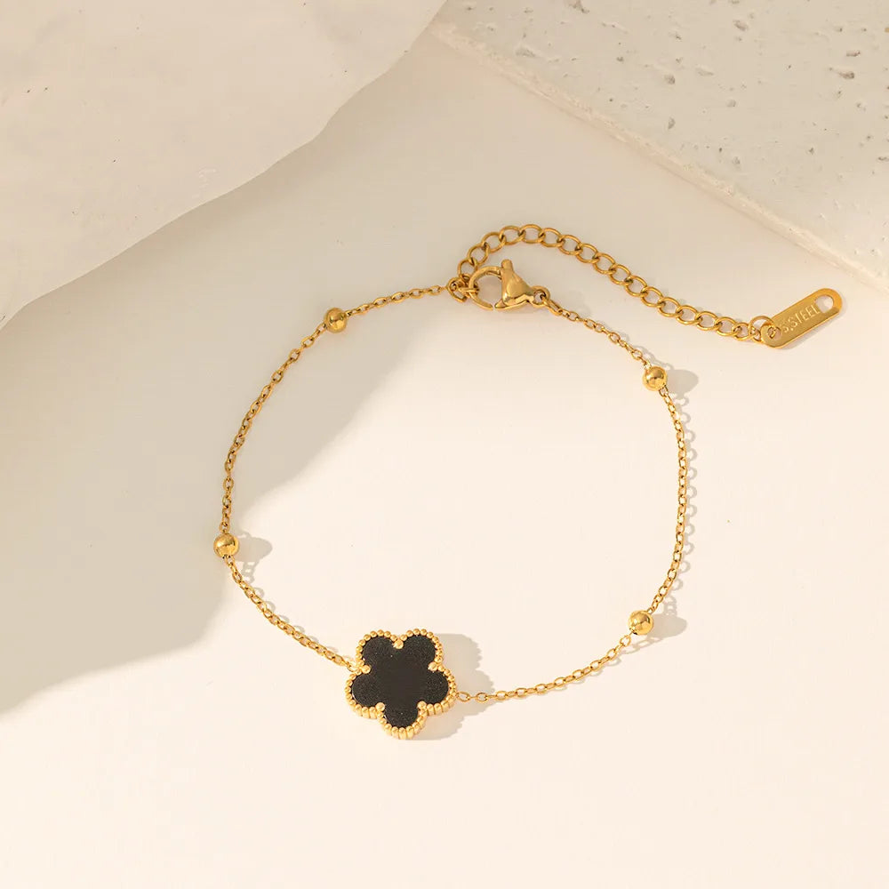 Casual Simple Style Commute Flower 304 Stainless Steel 18K Gold Plated Acrylic Bracelets In Bulk