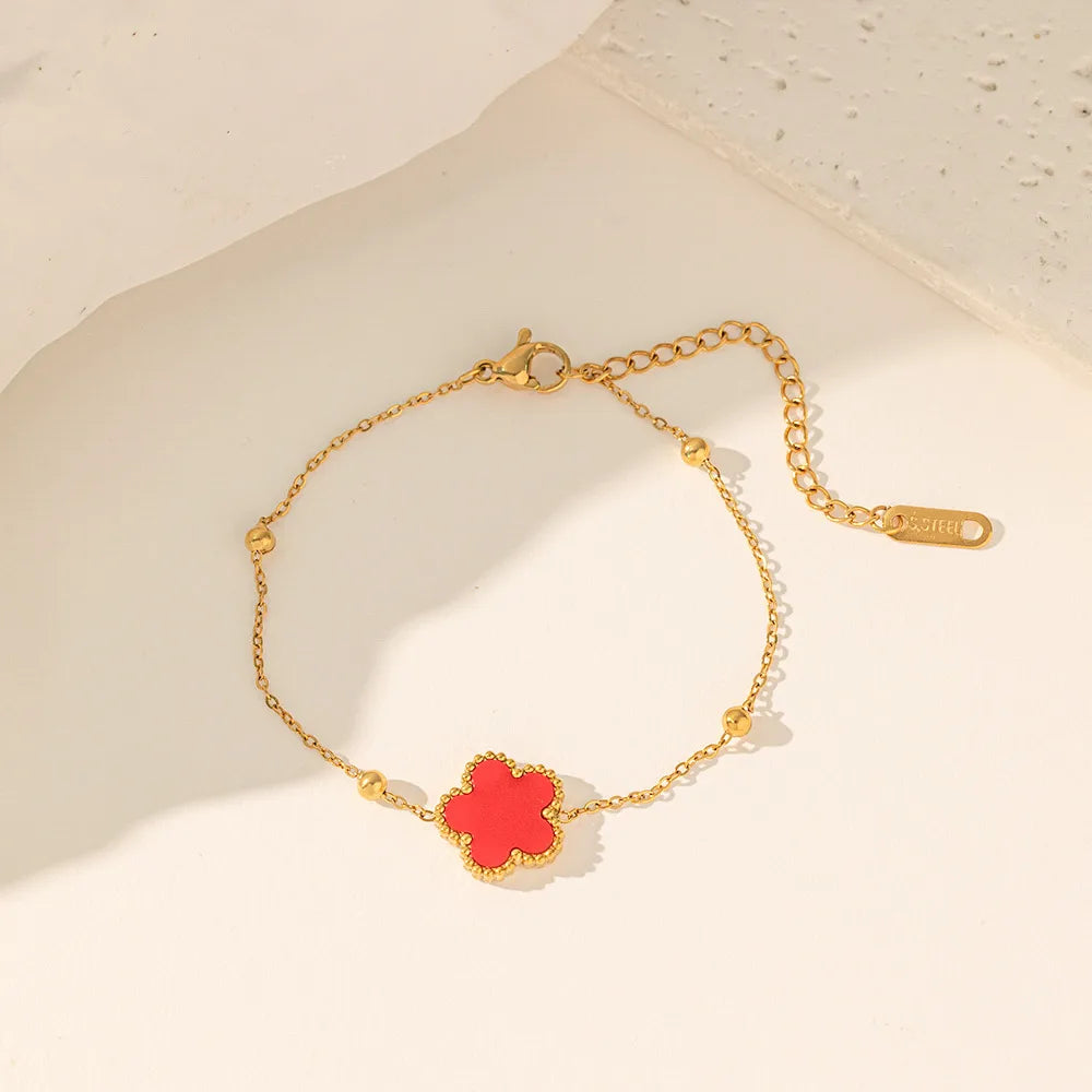 Casual Simple Style Commute Flower 304 Stainless Steel 18K Gold Plated Acrylic Bracelets In Bulk