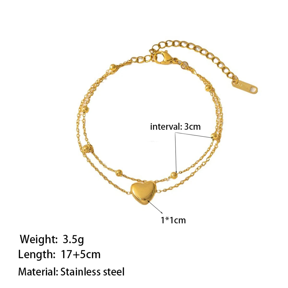 Casual Simple Style Commute Heart Shape 304 Stainless Steel 18K Gold Plated Bracelets In Bulk