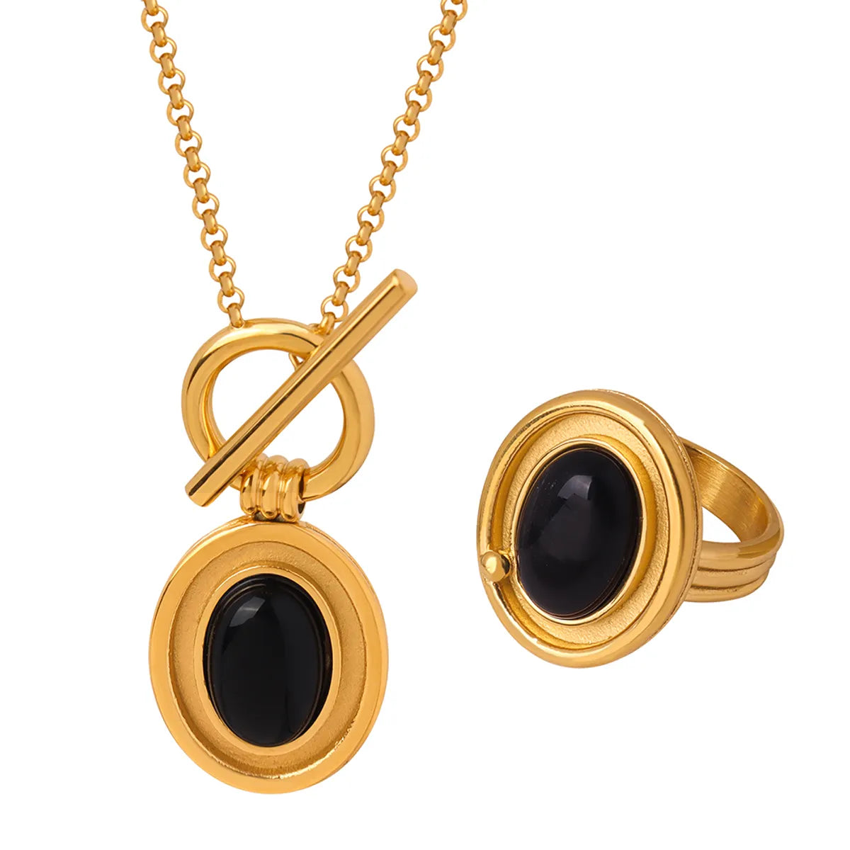 Casual Simple Style Commute Oval Titanium Steel Plating Inlay Agate 18k Gold Plated Jewelry Set