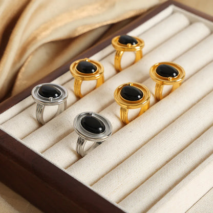 Casual Simple Style Commute Oval Titanium Steel Plating Inlay Agate 18k Gold Plated Jewelry Set