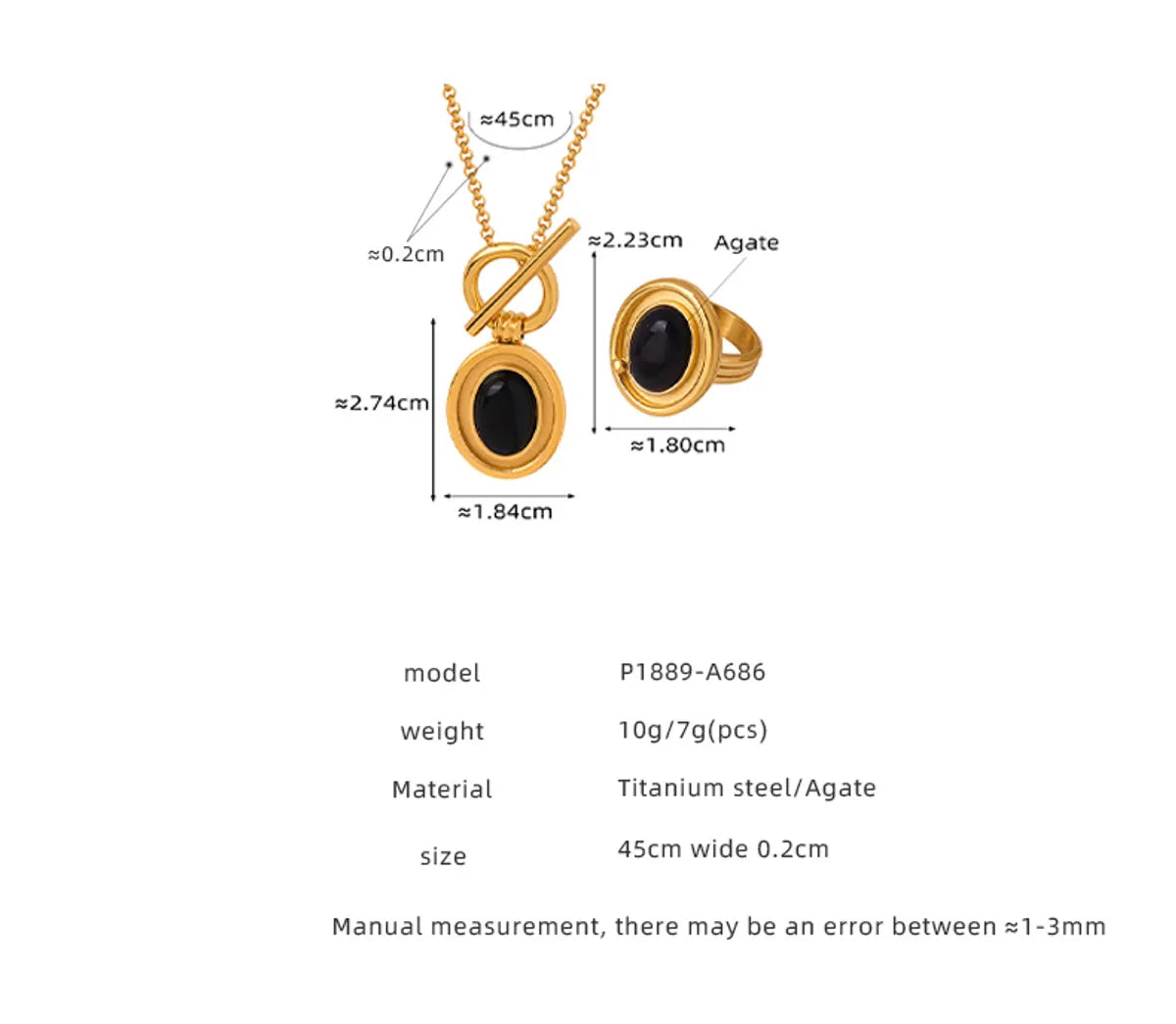 Casual Simple Style Commute Oval Titanium Steel Plating Inlay Agate 18k Gold Plated Jewelry Set