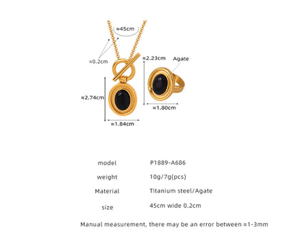 Casual Simple Style Commute Oval Titanium Steel Plating Inlay Agate 18k Gold Plated Jewelry Set