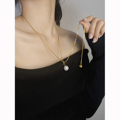 Casual Simple Style Commute Round 18K Gold Plated Artificial Pearls 304 Stainless Steel Plastic Wholesale Pendant Necklace