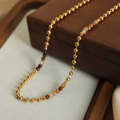 Casual Simple Style Commute Round Natural Stone Titanium Steel Beaded Plating 18k Gold Plated Necklace