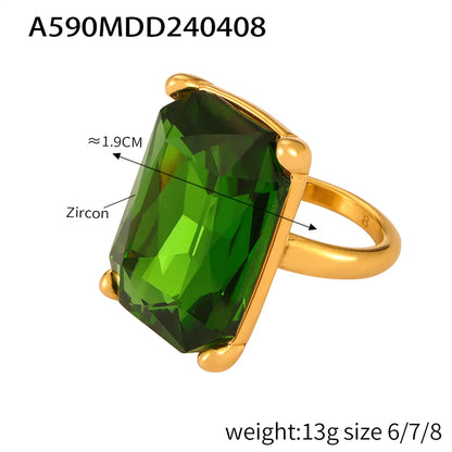 Casual Simple Style Commute Round Rectangle 304 Stainless Steel 18K Gold Plated Rhinestones Zircon Open Rings Rings In Bulk