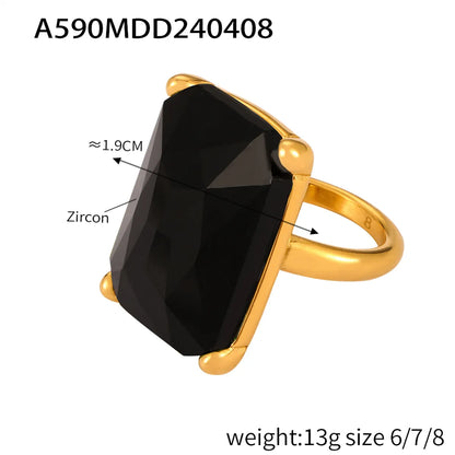 Casual Simple Style Commute Round Rectangle 304 Stainless Steel 18K Gold Plated Rhinestones Zircon Open Rings Rings In Bulk