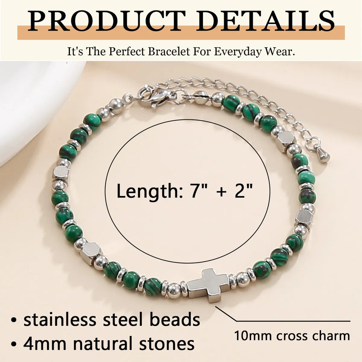 Casual Simple Style Cross 304 Stainless Steel Natural Stone Wholesale Bracelets