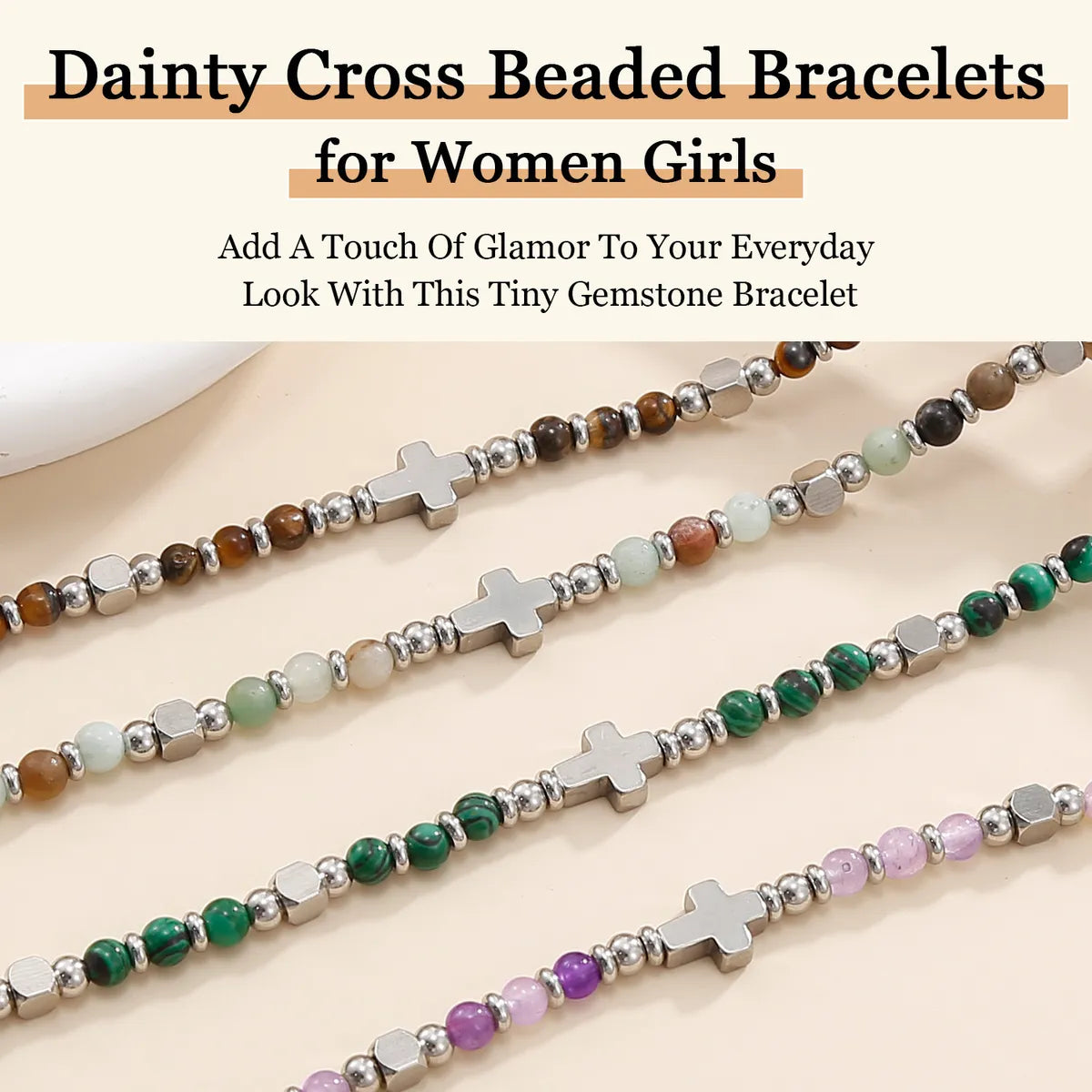 Casual Simple Style Cross 304 Stainless Steel Natural Stone Wholesale Bracelets