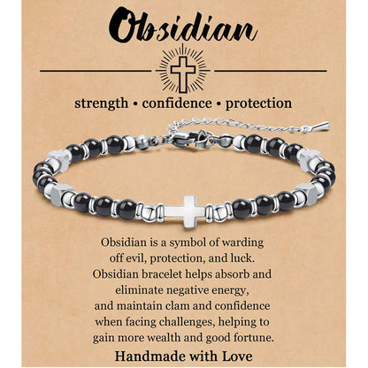 Casual Simple Style Cross 304 Stainless Steel Natural Stone Wholesale Bracelets