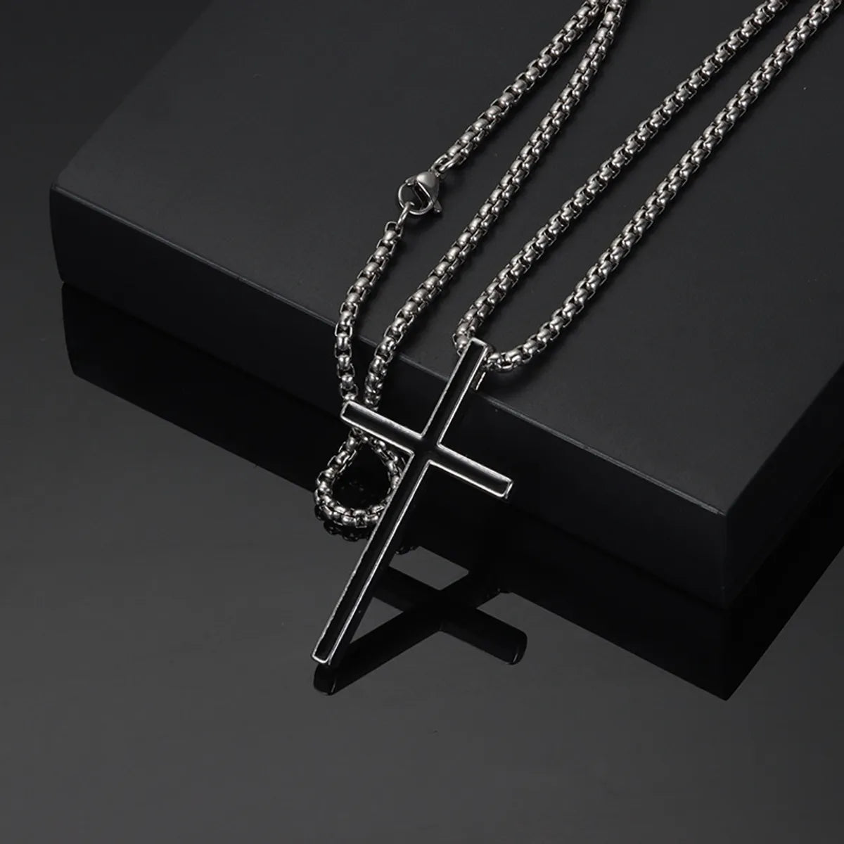 Casual Simple Style Cross Alloy Titanium Steel Enamel Inlay Rhinestones Unisex Pendant Necklace