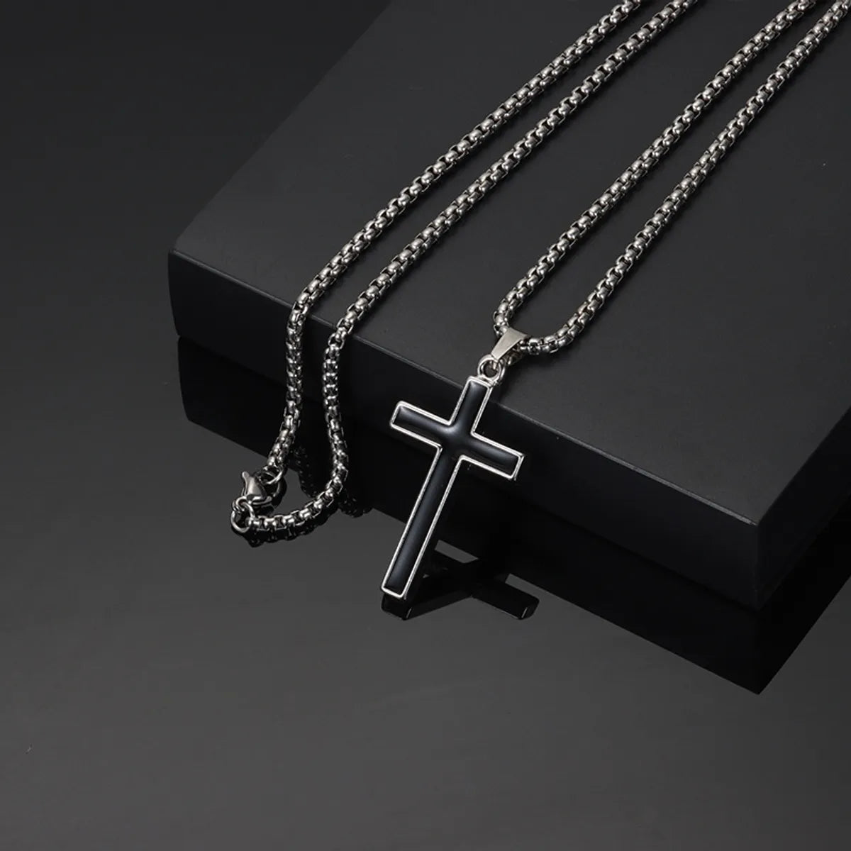 Casual Simple Style Cross Alloy Titanium Steel Enamel Inlay Rhinestones Unisex Pendant Necklace