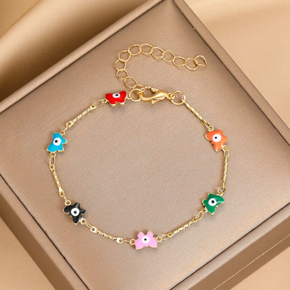 Casual Simple Style Cross Eye Flower Copper Gold Plated Rhinestones Wristband Bracelets In Bulk