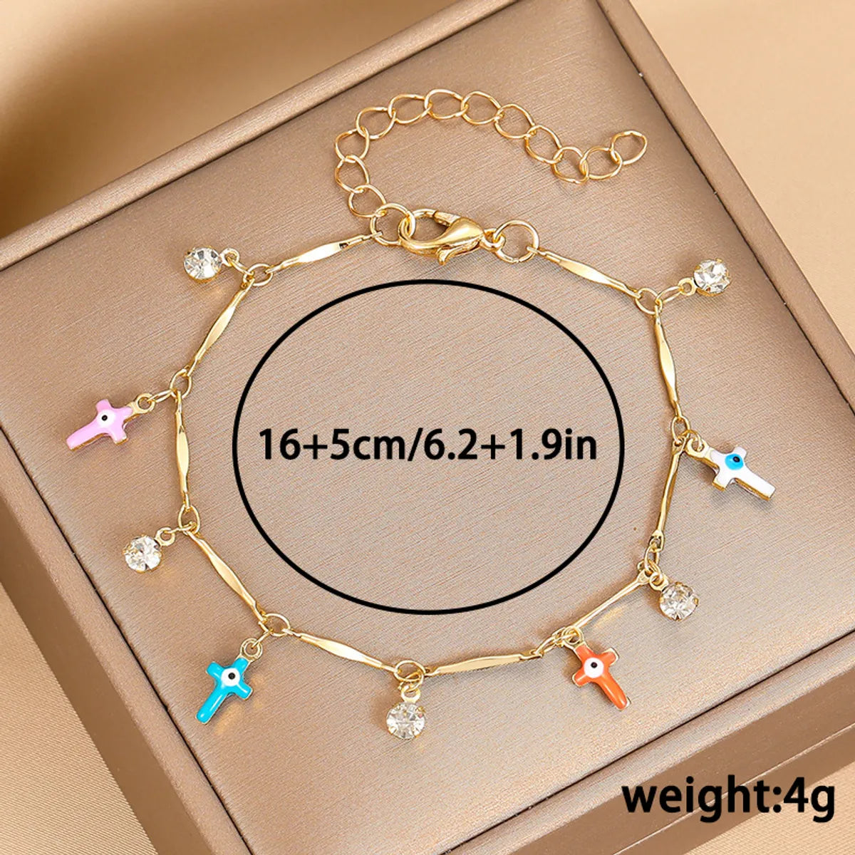 Casual Simple Style Cross Eye Flower Copper Gold Plated Rhinestones Wristband Bracelets In Bulk