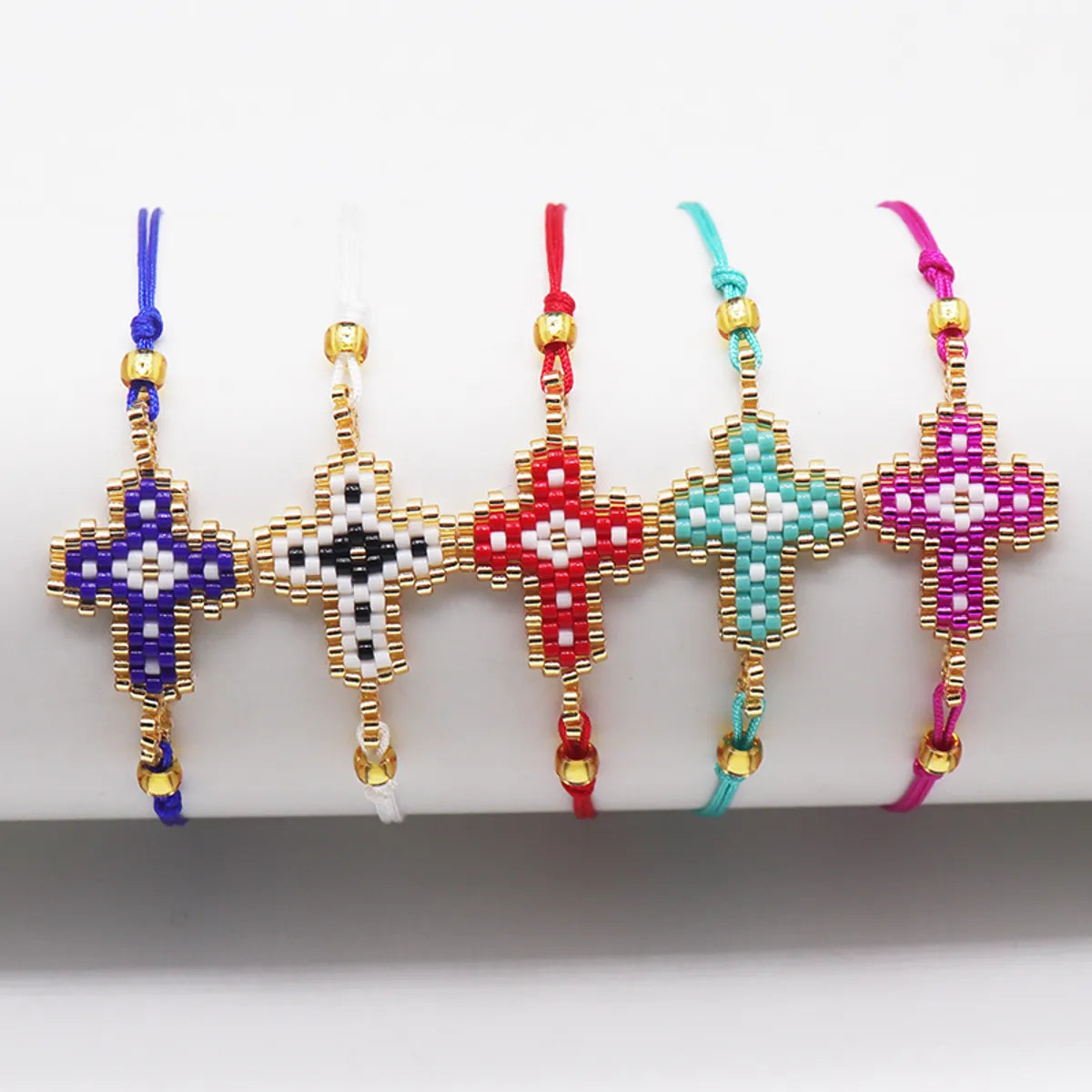 Casual Simple Style Cross Glass Handmade Couple Bracelets