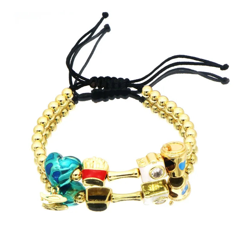 Casual Simple Style Cross Heart Shape Mushroom 18K Gold Plated Zircon Rope Copper Wholesale Bracelets