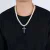 Casual Simple Style Cross Imitation Pearl Alloy Beaded Plating Inlay Rhinestones Men'S Pendant Necklace Long Necklace