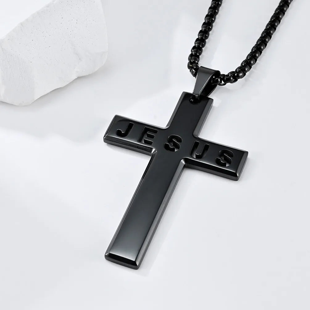 Casual Simple Style Cross Letter 304 Stainless Steel Hollow Out 18K Gold Plated Unisex Pendant Necklace