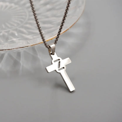 Casual Simple Style Cross Letter 304 Stainless Steel Titanium Steel Unisex Pendant Necklace