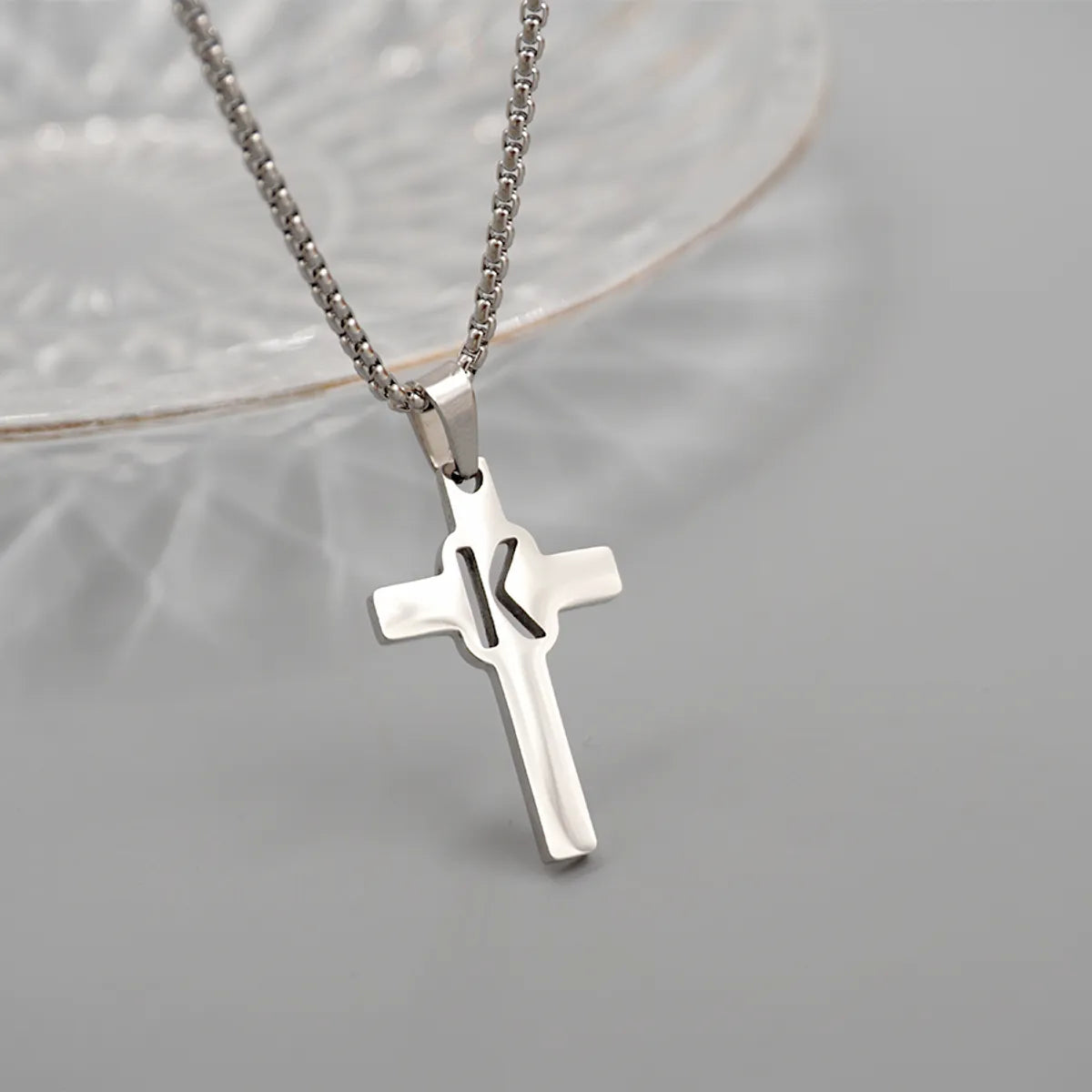 Casual Simple Style Cross Letter 304 Stainless Steel Titanium Steel Unisex Pendant Necklace