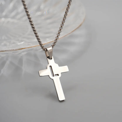 Casual Simple Style Cross Letter 304 Stainless Steel Titanium Steel Unisex Pendant Necklace