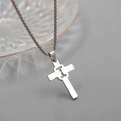 Casual Simple Style Cross Letter 304 Stainless Steel Titanium Steel Unisex Pendant Necklace