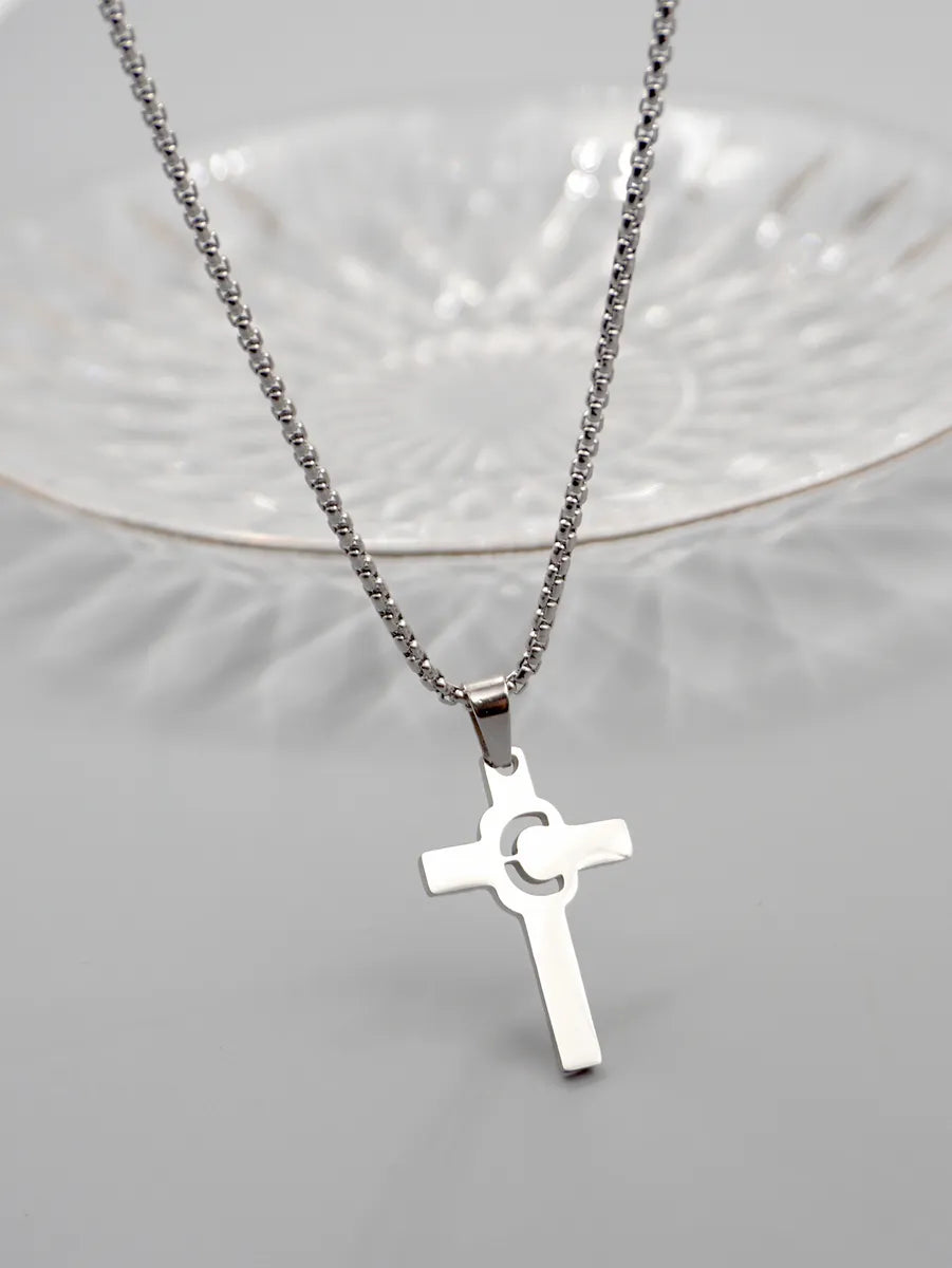 Casual Simple Style Cross Letter 304 Stainless Steel Titanium Steel Unisex Pendant Necklace