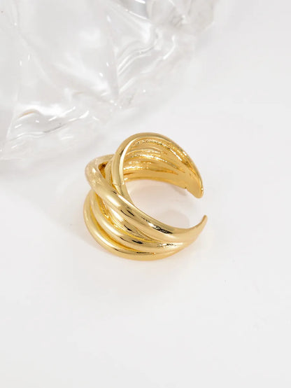 Casual Simple Style Cross Lines Copper Irregular Plating Hollow Out 18k Gold Plated Open Ring