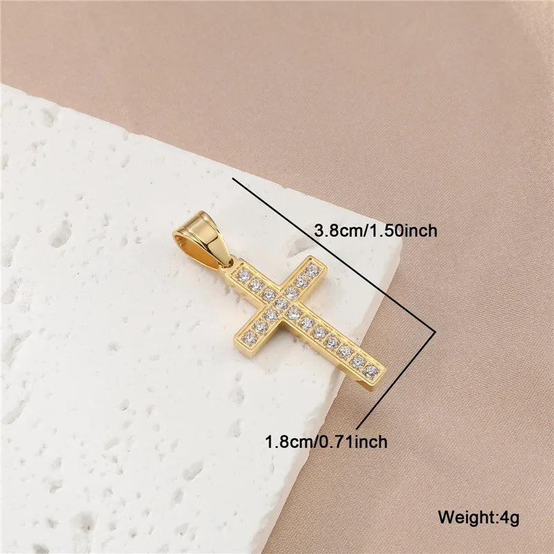 Casual Simple Style Cross Stainless Steel Plating Inlay Zircon Gold Plated Men'S Pendant Necklace