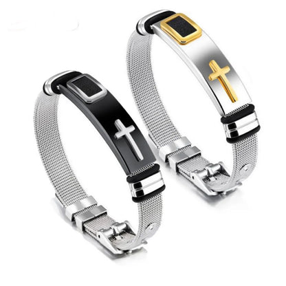 Casual Simple Style Cross Titanium Steel Men'S Bangle