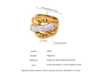 Casual Simple Style Cross Titanium Steel Plating Inlay Artificial Diamond 18k Gold Plated Rings