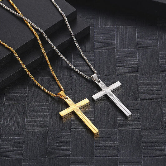 Casual Simple Style Cross Titanium Steel Plating Pendant Necklace