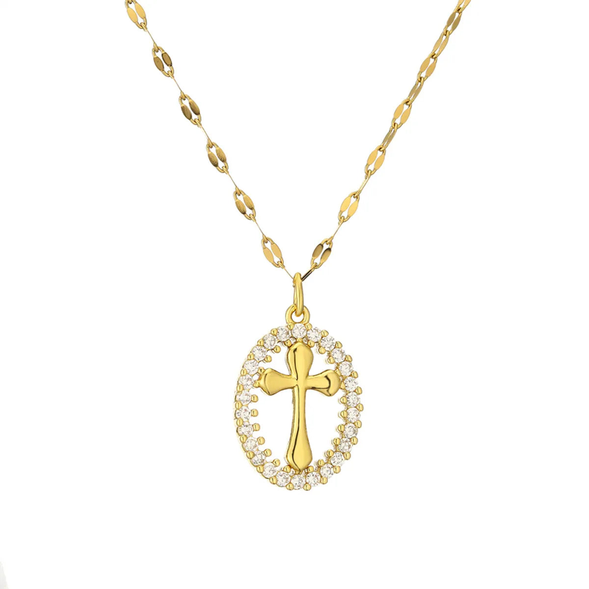 Wholesale Jewelry Casual Simple Style Cross Tree Stainless Steel Copper Zircon Plating Hollow Out Inlay Pendant Necklace