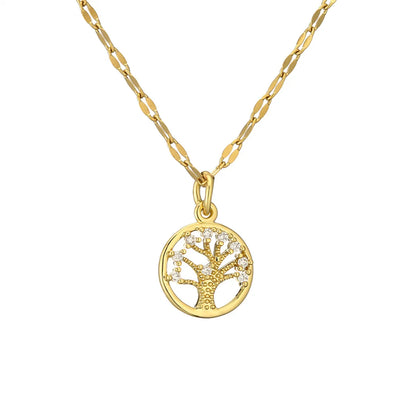 Wholesale Jewelry Casual Simple Style Cross Tree Stainless Steel Copper Zircon Plating Hollow Out Inlay Pendant Necklace