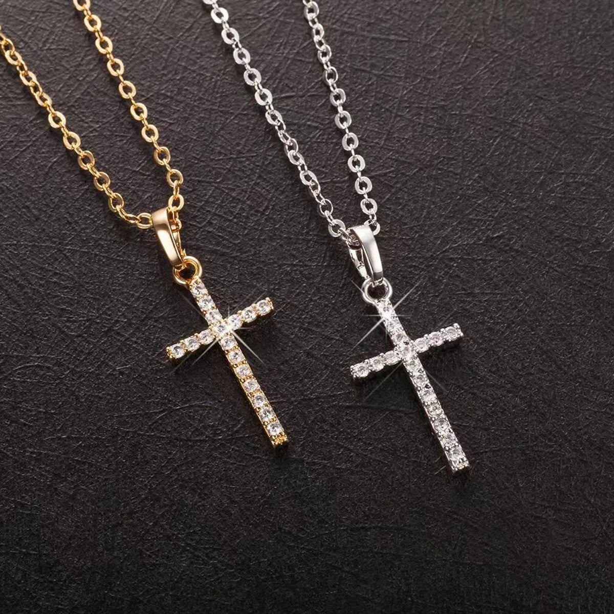 Casual Simple Style Cross Alloy Inlay Zircon Unisex Pendant Necklace