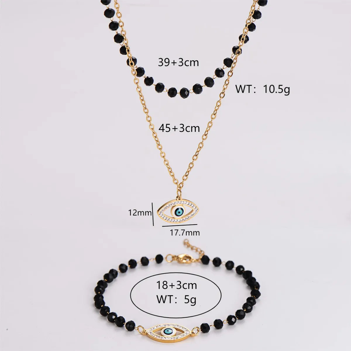 Casual Simple Style Devil'S Eye Glass Inlay Rhinestones 18K Gold Plated Women'S Bracelets Necklace