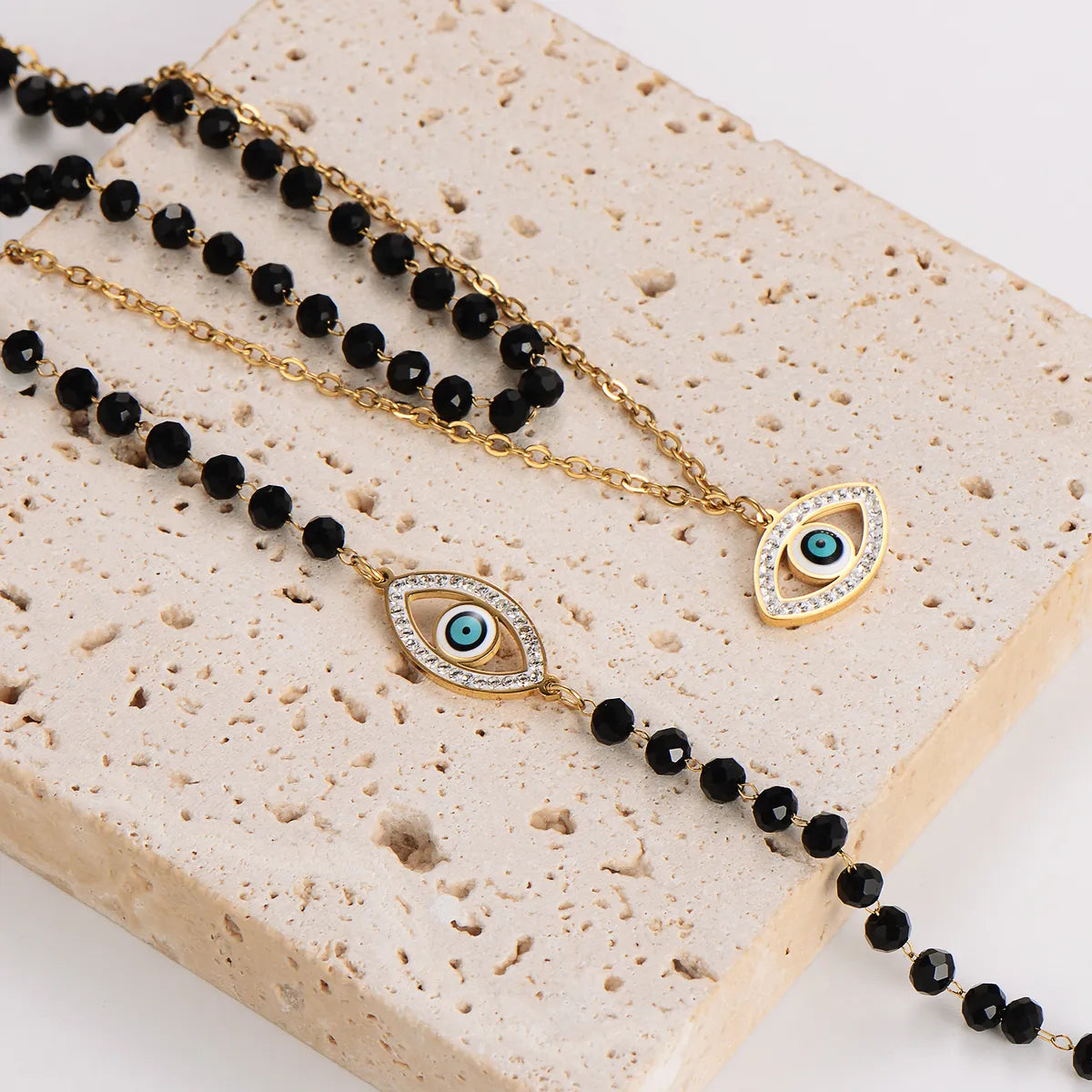 Casual Simple Style Devil'S Eye Glass Inlay Rhinestones 18K Gold Plated Women'S Bracelets Necklace