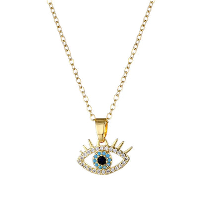 Casual Simple Style Devil's Eye Stainless Steel Plating Hollow Out Inlay Zircon Pendant Necklace