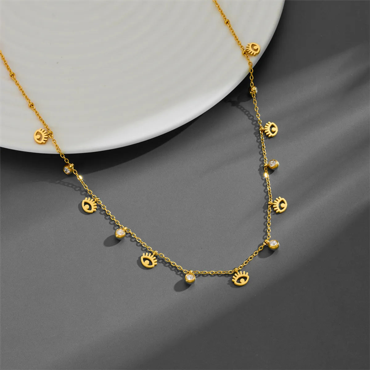 Casual Simple Style Devil's Eye Titanium Steel Plating Inlay Zircon Necklace