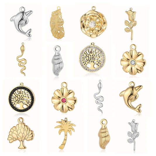 Casual Simple Style Dolphin Flower Snake Titanium Steel Plating Inlay Rhinestones Charms Jewelry Accessories