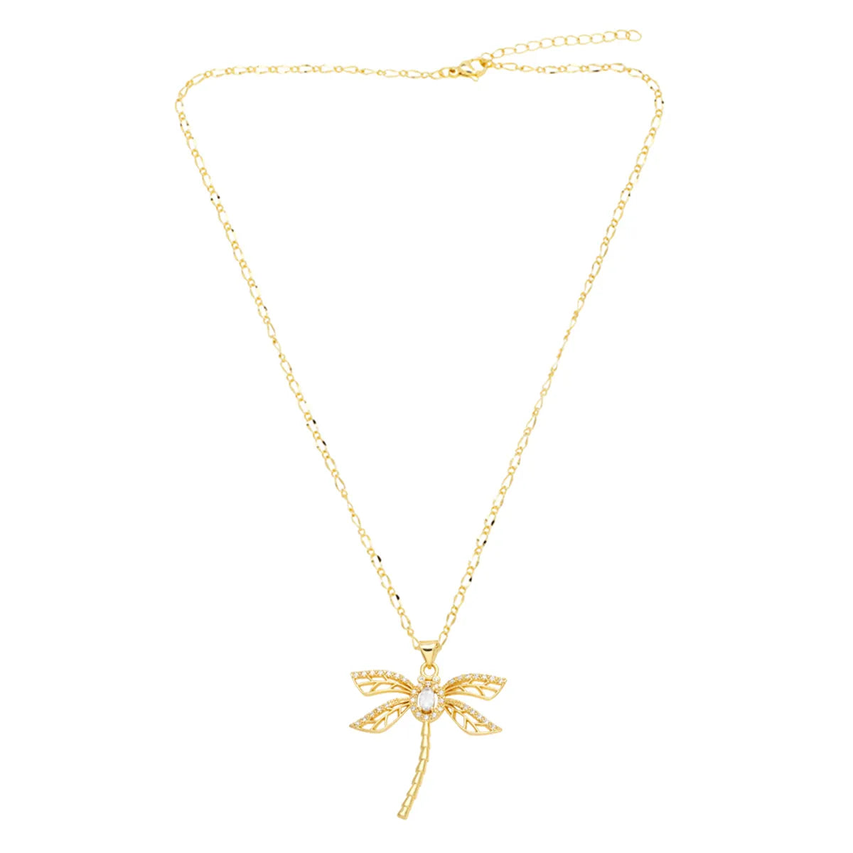 Casual Simple Style Dragonfly Stainless Steel Copper Plating Inlay Zircon 18k Gold Plated Pendant Necklace Long Necklace