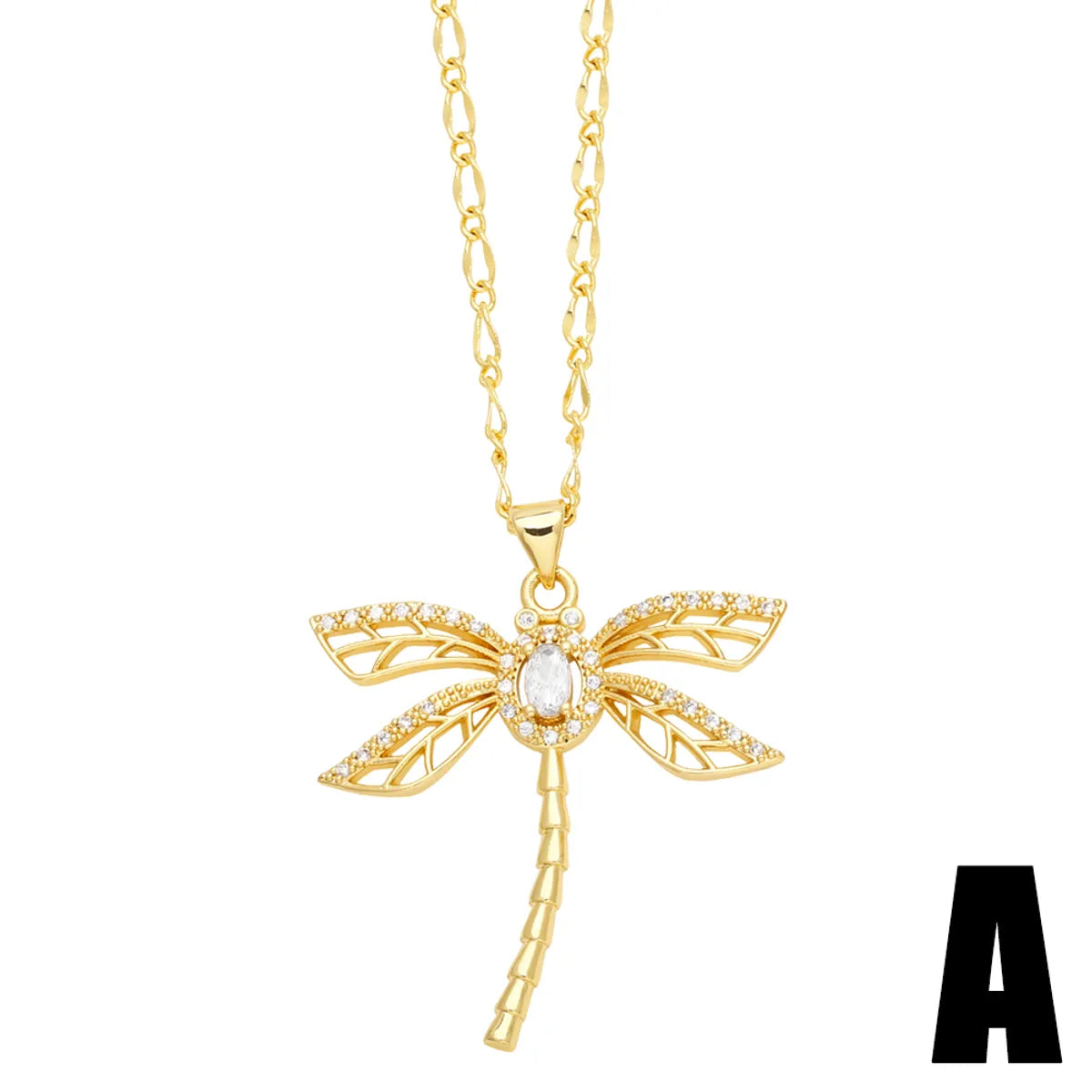 Casual Simple Style Dragonfly Stainless Steel Copper Plating Inlay Zircon 18k Gold Plated Pendant Necklace Long Necklace