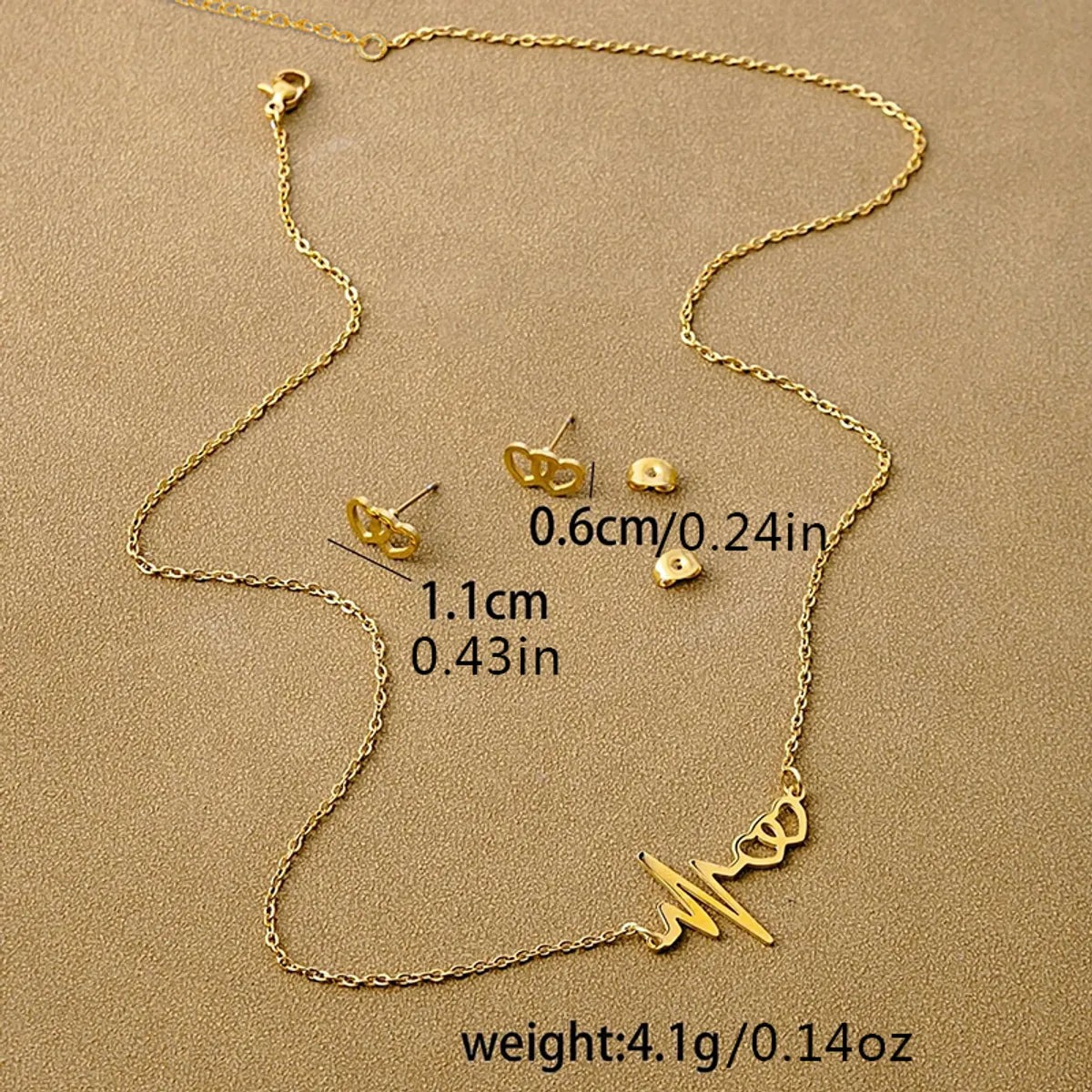 Casual Simple Style Electrocardiogram Heart Shape Stainless Steel Plating Hollow Out Jewelry Set