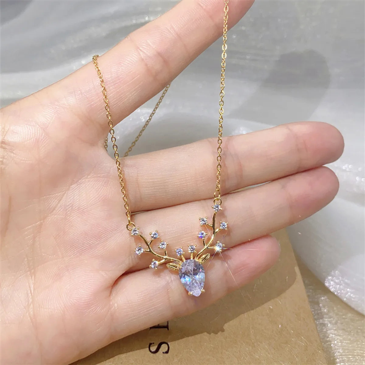 Casual Simple Style Elk Titanium Steel Plating Inlay Zircon Necklace